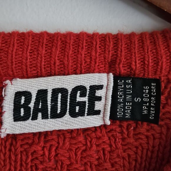 Vintage Badge Red Acrylic Sweater Men’s Sm EUC Made In USA - Picture 4 of 8